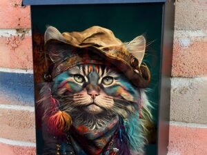 Cute Boho Hippy Cat #4 Colonial Mailbox Cover