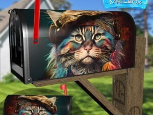 Cute Boho Hippy Cat #4 Decorative Rural Farm Mailbox Cover