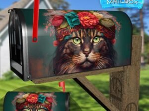 Cute Boho Hippy Cat #5 Decorative Rural Farm Mailbox Cover