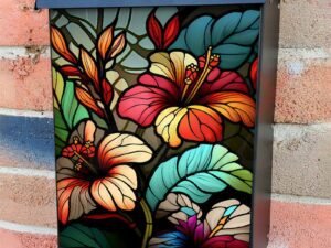 Stained Glass Hibiscus Design Colonial Mailbox Cover