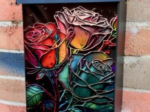 Stained Glass Roses Design Colonial Mailbox Cover