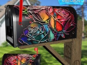 Stained Glass Roses Design Decorative Rural Farm Mailbox Cover
