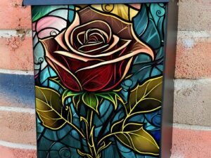 Stained Glass Rose Design Colonial Mailbox Cover
