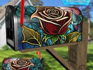 Stained Glass Rose Design Decorative Rural Farm Mailbox Cover