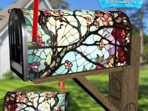 Stained Glass Spring Tree Design Decorative Rural Farm Mailbox Cover