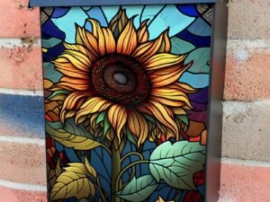 Stained Glass Sunflower Design Colonial Mailbox Cover