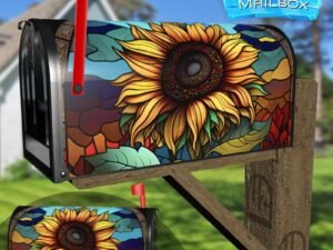 Stained Glass Sunflower Design Decorative Rural Farm Mailbox Cover