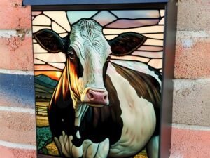 Stained Glass Cow Design Colonial Mailbox Cover