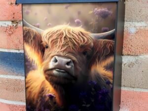 Highland Cow and Flowers #2 Colonial Mailbox Cover