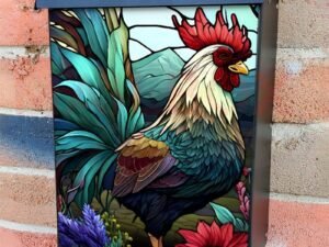 Stained Glass Rooster Design Colonial Mailbox Cover
