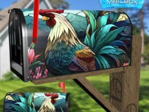 Stained Glass Rooster Design Decorative Rural Farm Mailbox Cover