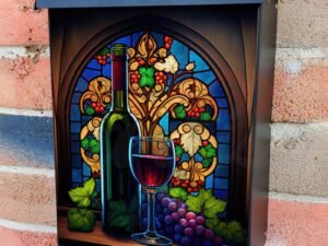 Stained Glass Window and Wine Colonial Mailbox Cover