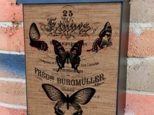 Vintage Butterflies Burlap Pattern Colonial Mailbox Cover