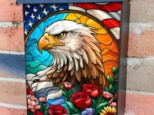 American Eagle Stained Glass Design Colonial Mailbox Cover