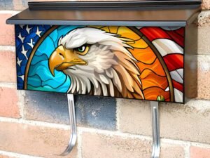 American Eagle Stained Glass Design Townhouse Mailbox Cover