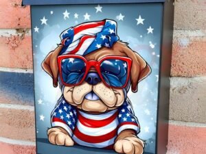 Cute American Patriot Puppy Colonial Mailbox Cover