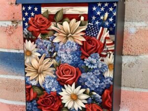 American Flag and Flowers #2 Colonial Mailbox Cover