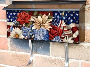American Flag and Flowers #2 Townhouse Mailbox Cover