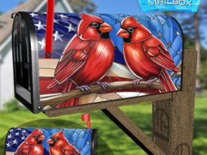 Cute American Patriot Cardinals Decorative Rural Farm Mailbox Cover