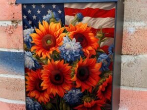 American Flag and Flowers #3 Colonial Mailbox Cover
