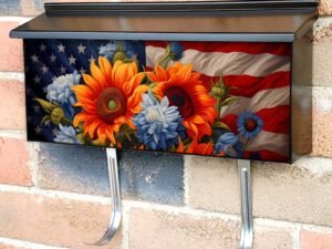 American Flag and Flowers #3 Townhouse Mailbox Cover