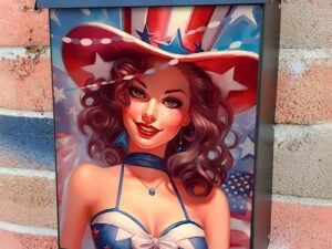 Pretty American Patriot Pinup Girl Colonial Mailbox Cover
