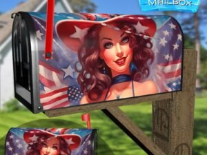 Pretty American Patriot Pinup Girl Decorative Rural Farm Mailbox Cover