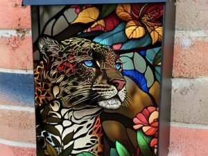 Stained Glass Leopard Design Colonial Mailbox Cover