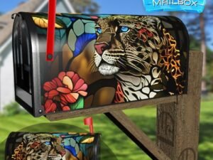 Stained Glass Leopard Design Decorative Rural Farm Mailbox Cover
