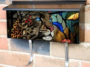 Stained Glass Leopard Design Townhouse Mailbox Cover