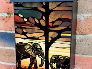 Stained Glass Elephants Design Colonial Mailbox Cover