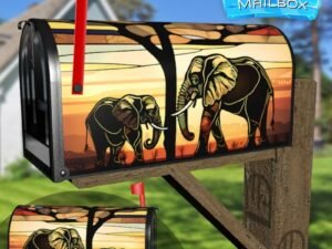 Stained Glass Elephants Design Decorative Rural Farm Mailbox Cover