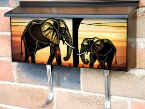 Stained Glass Elephants Design Townhouse Mailbox Cover