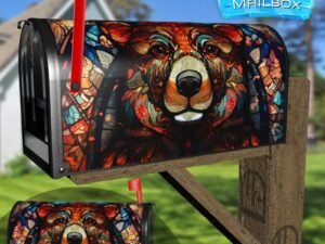 Stained Glass Beautiful Bear Design Decorative Rural Farm Mailbox Cover