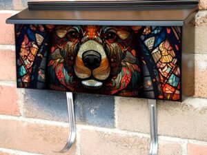 Stained Glass Beautiful Bear Design Townhouse Mailbox Cover