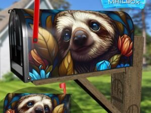 Stained Glass Cute Sloth Design Decorative Rural Farm Mailbox Cover