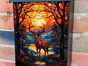 Stained Glass Deer Design Colonial Mailbox Cover