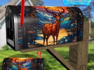 Stained Glass Deer Design Decorative Rural Farm Mailbox Cover