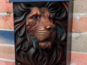Tooled Leather Lion Design Colonial Mailbox Cover