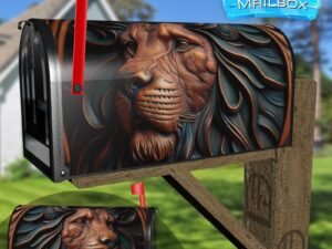 Tooled Leather Lion Design Decorative Rural Farm Mailbox Cover