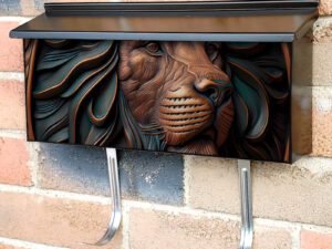 Tooled Leather Lion Design Townhouse Mailbox Cover