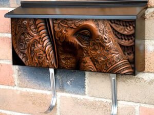 Tooled Leather Elephant Design Townhouse Mailbox Cover