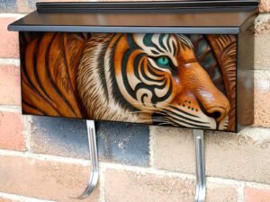 Tooled Leather Tiger Design Townhouse Mailbox Cover