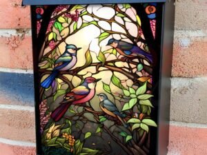 Stained Glass Spring Birds Design Colonial Mailbox Cover