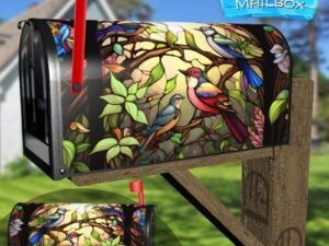 Stained Glass Spring Birds Design Decorative Rural Farm Mailbox Cover