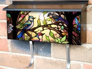 Stained Glass Spring Birds Design Townhouse Mailbox Cover