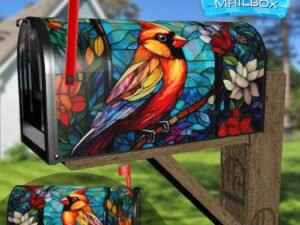 Stained Glass Female Cardinal Design Decorative Rural Farm Mailbox Cover