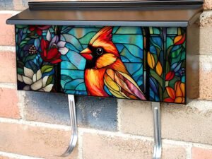 Stained Glass Female Cardinal Design Townhouse Mailbox Cover
