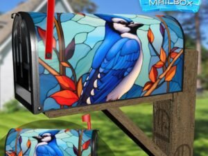 Stained Glass Blue Jay Design Decorative Rural Farm Mailbox Cover
