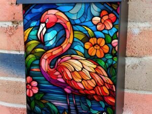 Stained Glass Flamingo Design Colonial Mailbox Cover